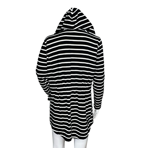 Talbots Sweater Womens Small Black White Striped Hooded Open Cardigan Casual - Picture 4 of 8